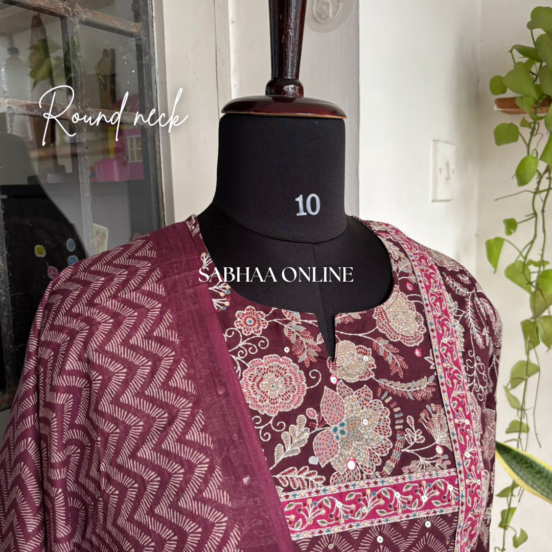 Chaaya - Wine Cotton Kurti 3pc set