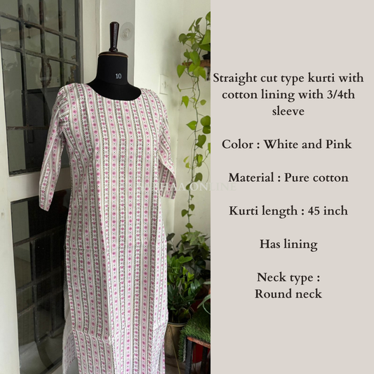 Mona - White Cotton kurti with lining