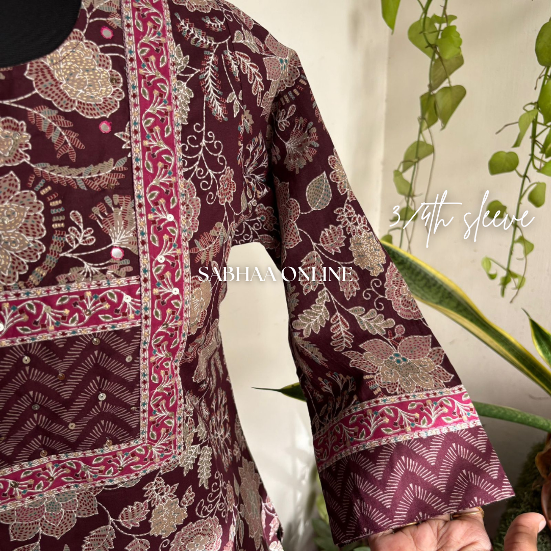 Chaaya - Wine Cotton Kurti 3pc set