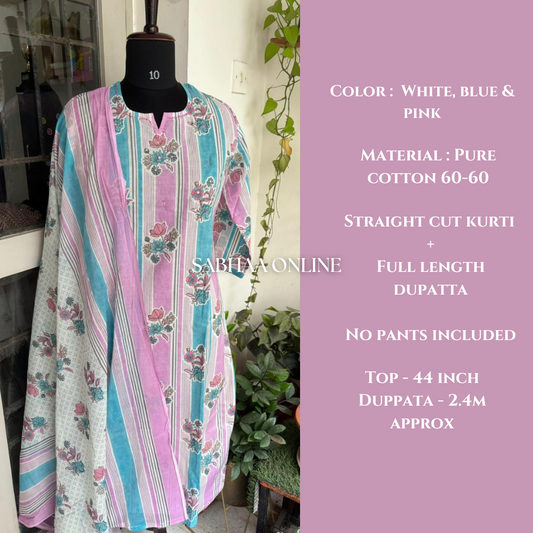 Sophia - Cotton Kurti + dupatta set (Size L 40 only)