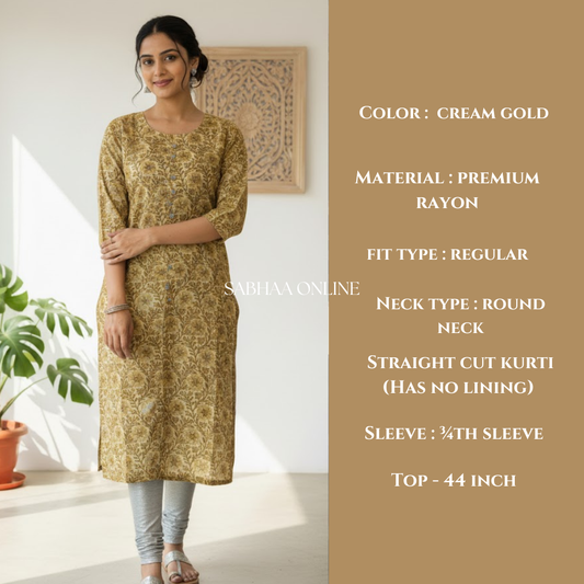 Cream Gold Rayon Kurti