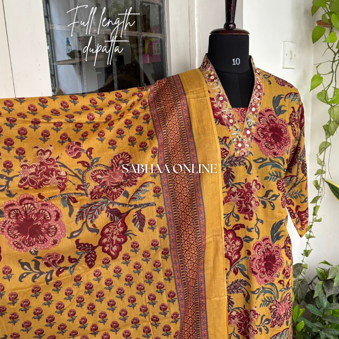 Amadora - Yellow Cotton Kurti 3pc set