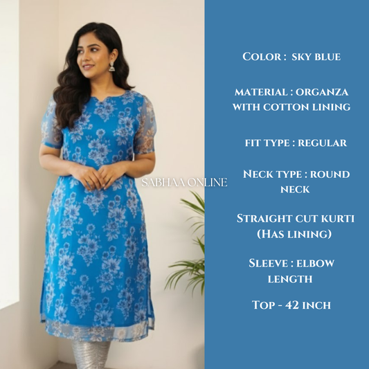 Viona - Blue Organza Kurti with lining