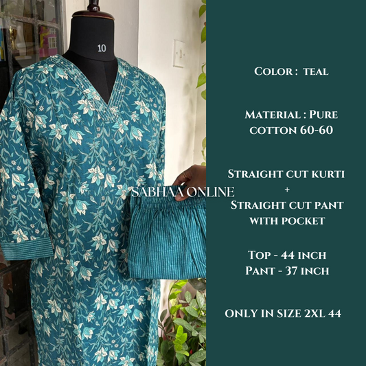 Falguni - Teal Cotton Kurti pant set