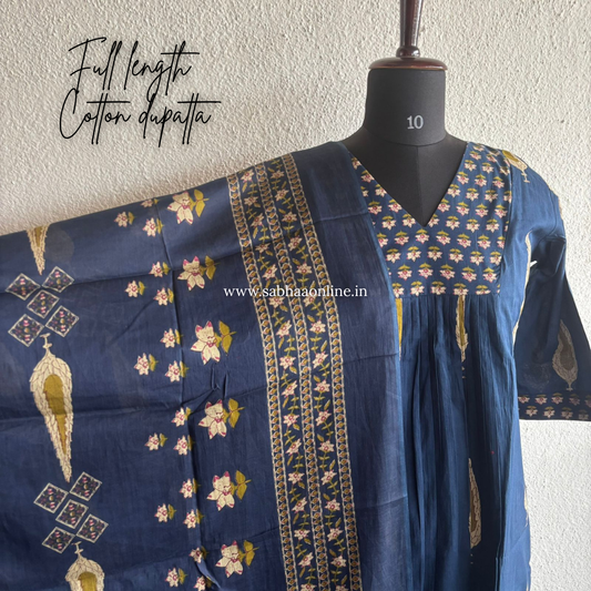 Siyara - Navy Blue Aline Cotton kurti 3pc set with lining - Size XL 42 only - LN 52
