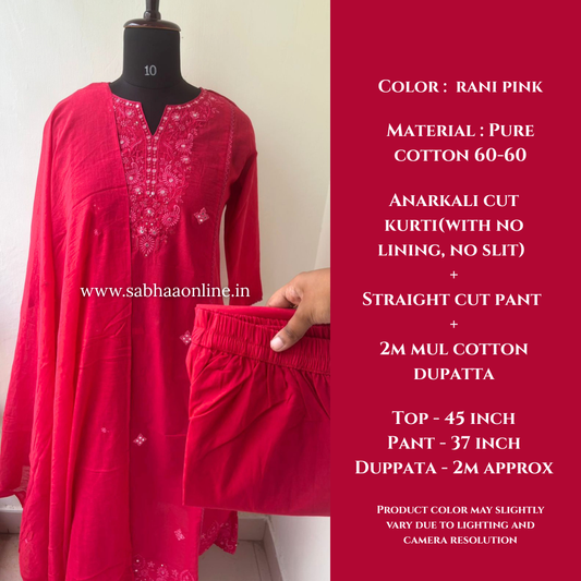 Akeya - Rani Pink Anarkali Cotton kurti 3pc set - LN 56