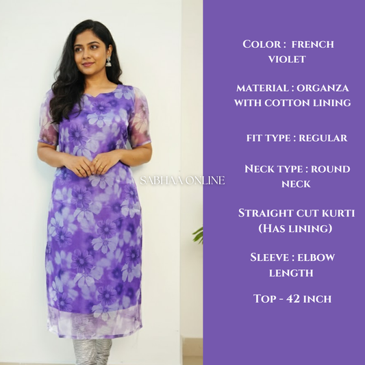 Shama - French Violet Organza Kurti with lining