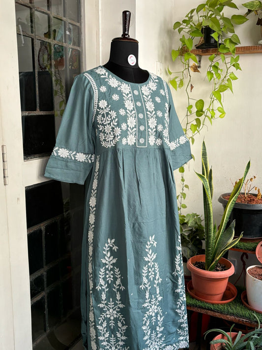 Mina - Teal Slub Cotton Kurti pant set