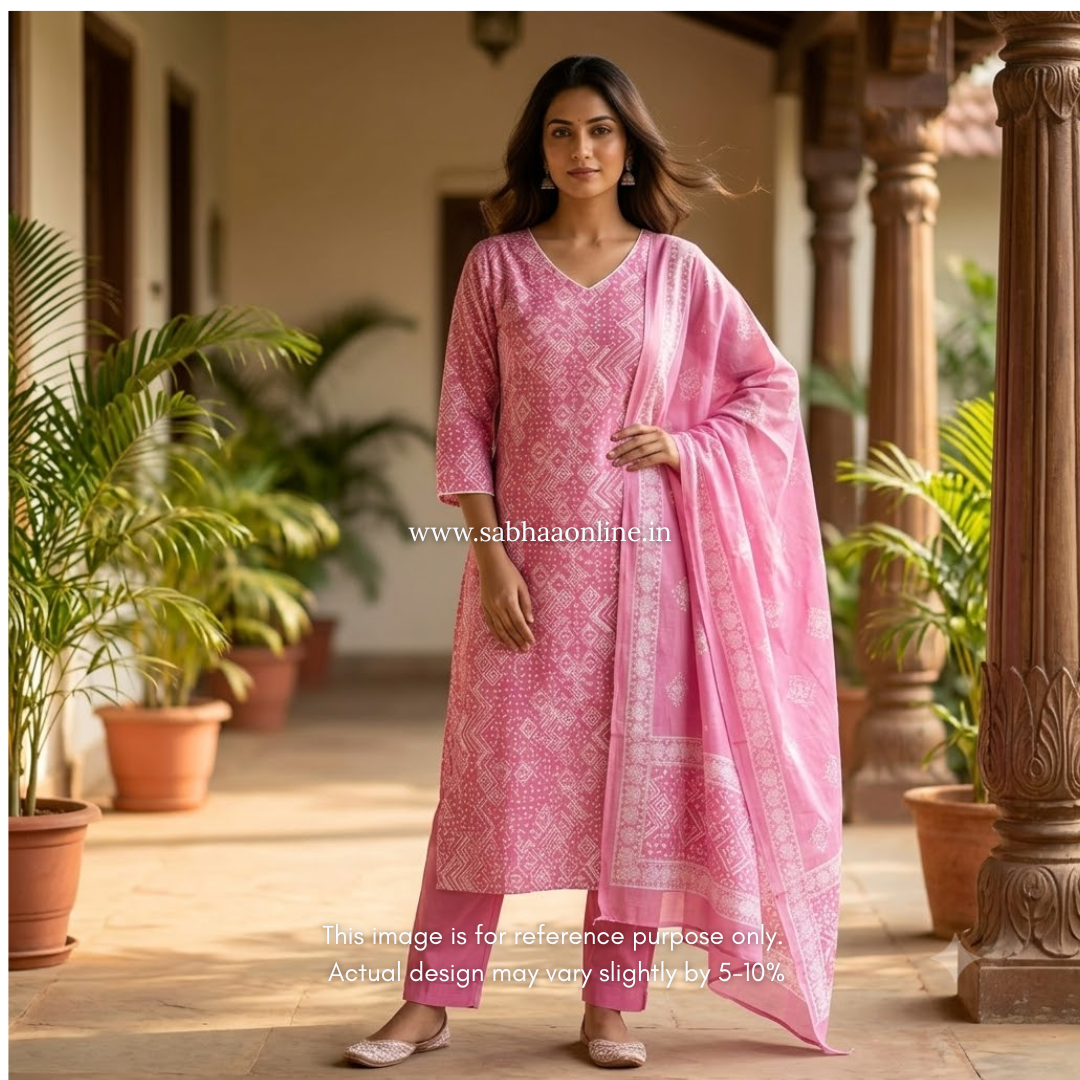 Belle - Bubblegum Pink Cotton kurti 3pc set with lining - LN 63