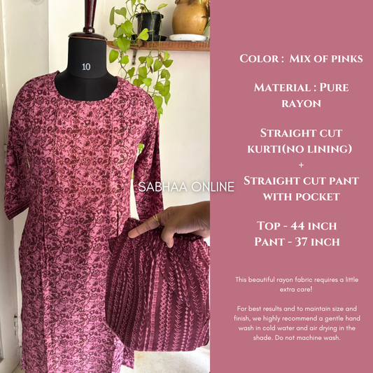 Pink Rayon Kurti Pant set