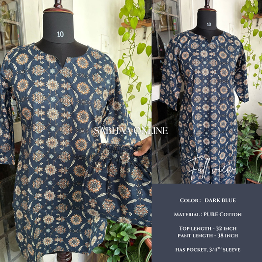 Steffy - Blue Cotton Lounge Coord set