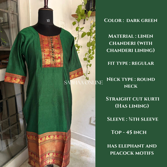 Krishna - Green Narayanpet Linen Chanderi Kurti with lining - LN12