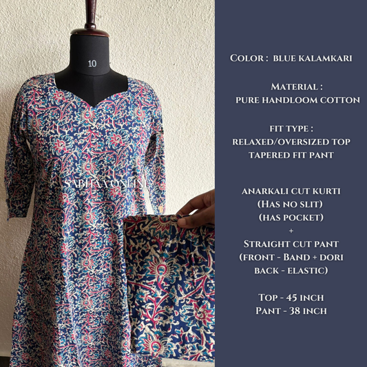Kanya - Blue Kalamkari Cotton Anarkali Coord set - LN 47