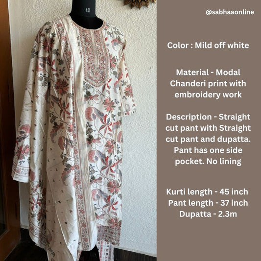 Aishwarya - Off white Chanderi Festive Kurti 3pc set