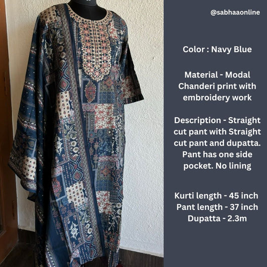 Akshara - Blue Chanderi Festive Kurti 3pc set