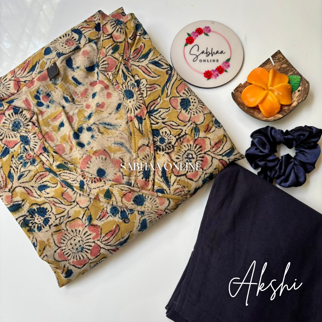 Akshi - Yellow Kalamkari Cotton Kurti pant set