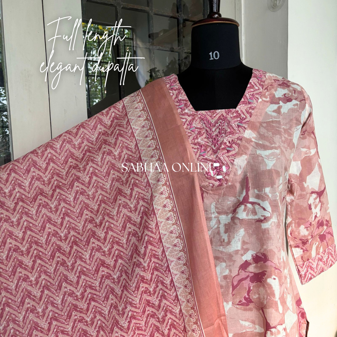 Arka - Flesh Pink Cotton Kurti 3pc set