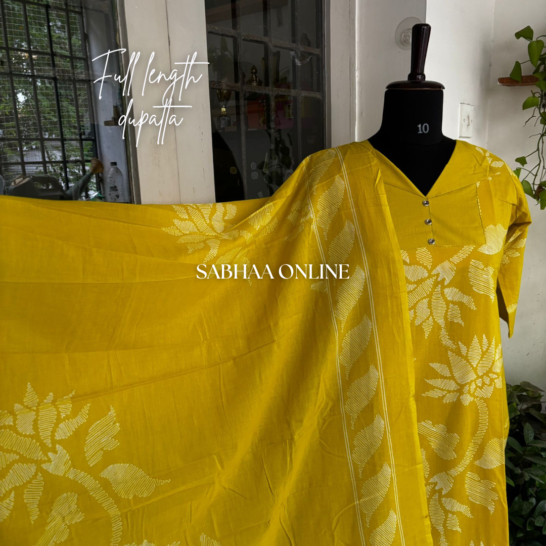 Arushi - Mix of Yellow Cotton Kurti 3pc set with lining