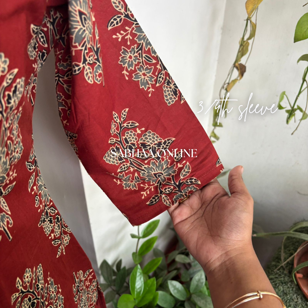 Bhoomi - Ajrakh Red Cotton Kurti pant set with lining