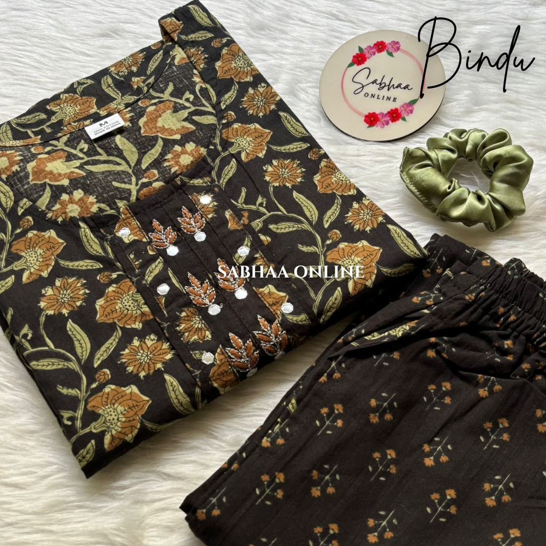 Bindu - Black Cotton Kurti pant set