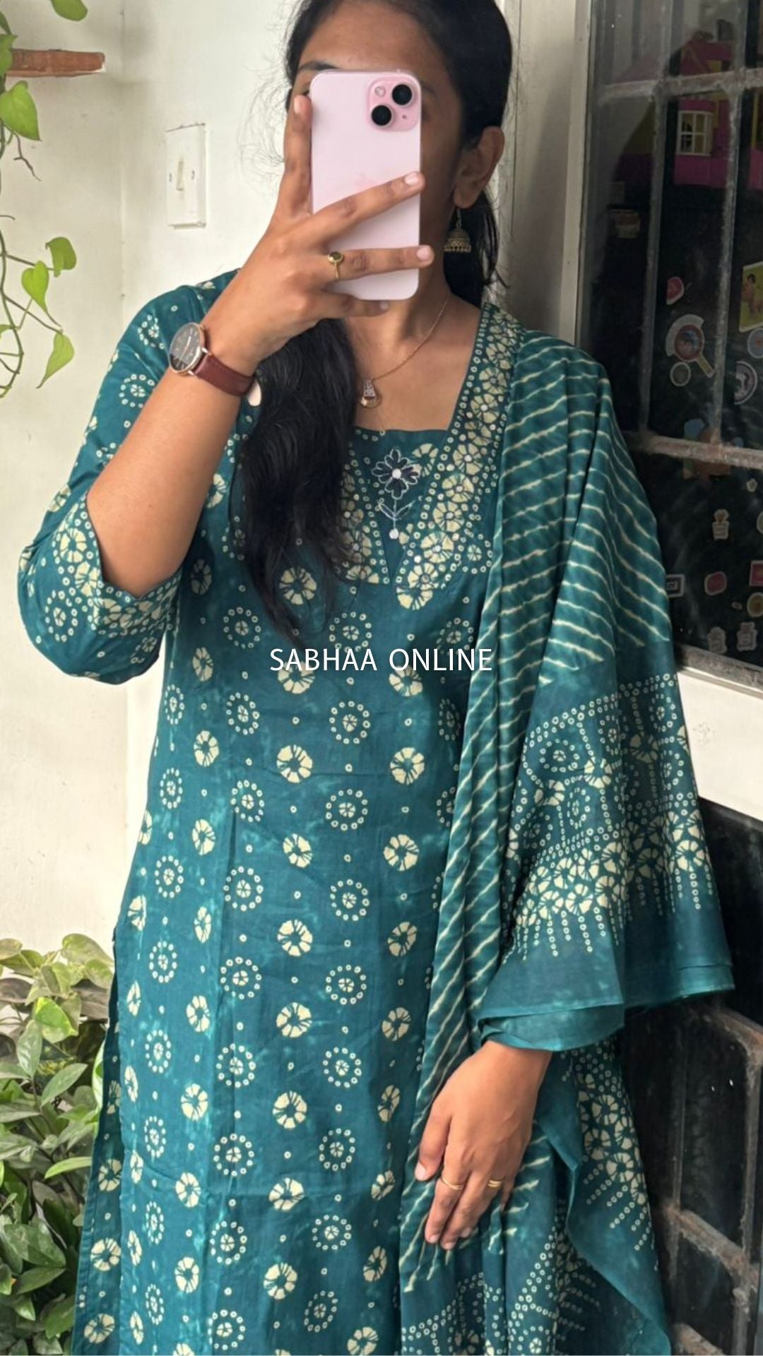 Chandni - Teal Bandhej Cotton Kurti 3pc set