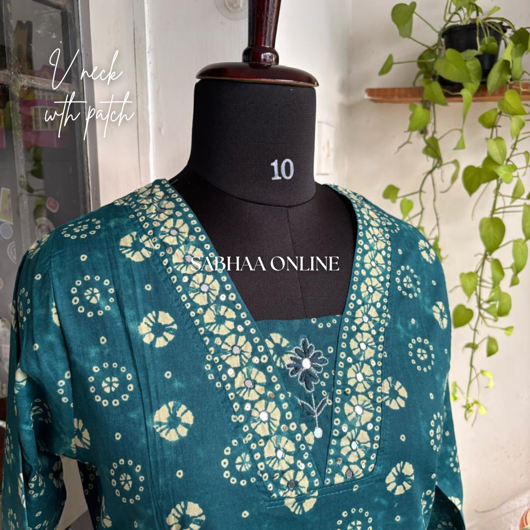 Chandni - Teal Bandhej Cotton Kurti 3pc set