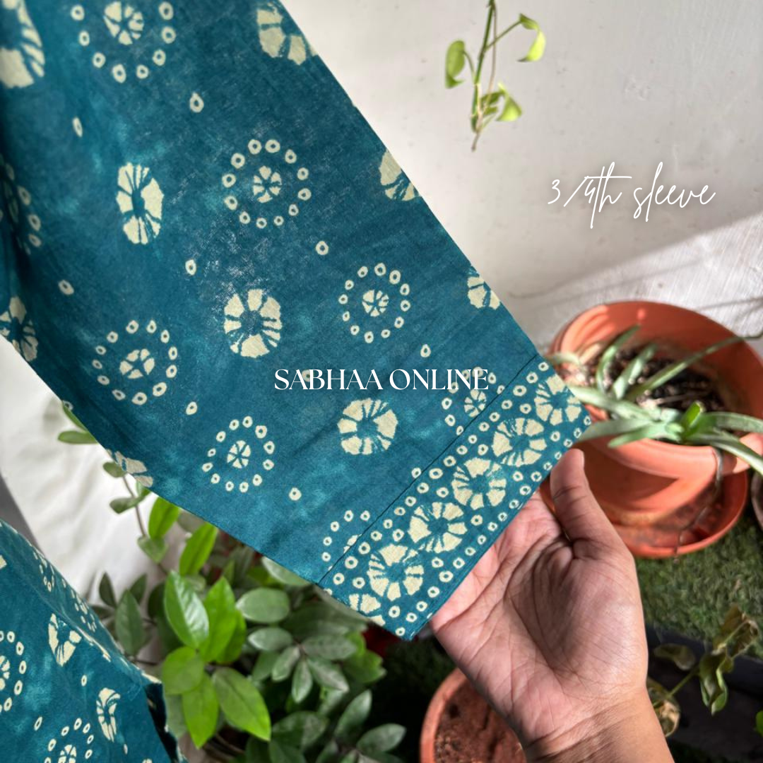 Chandni - Teal Bandhej Cotton Kurti 3pc set