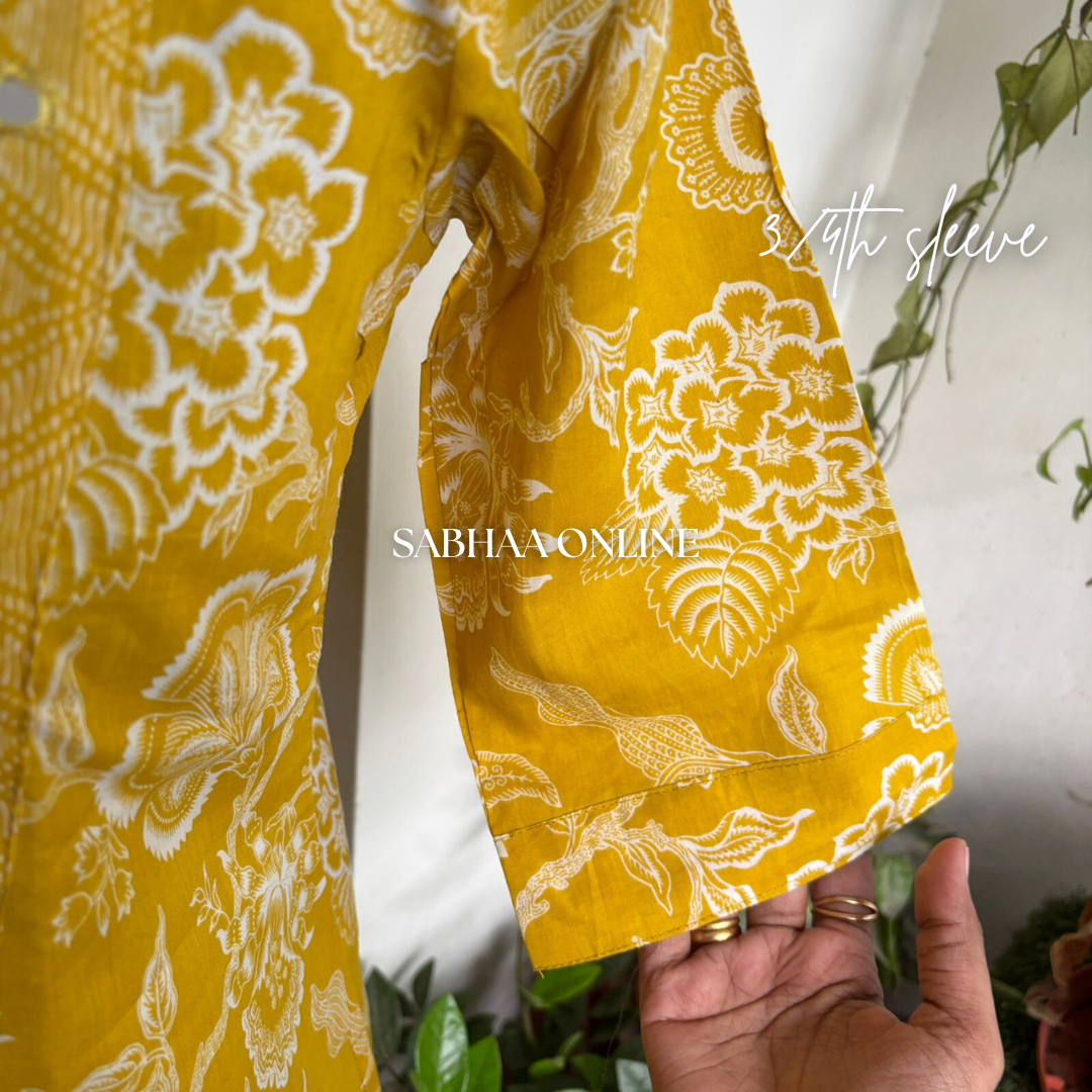 Chandrika - Yellow Cotton Kurti 3pc set with lining