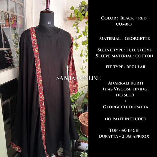 Prerna - Black Georgette + Kalamkari Kurti dupatta combo (with lining)
