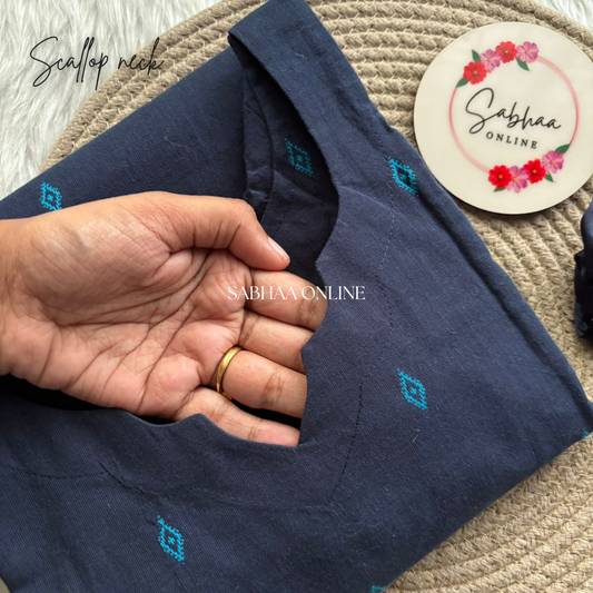 Devi - Navy Blue Handloom Cotton kurti with lining (Slim fit)
