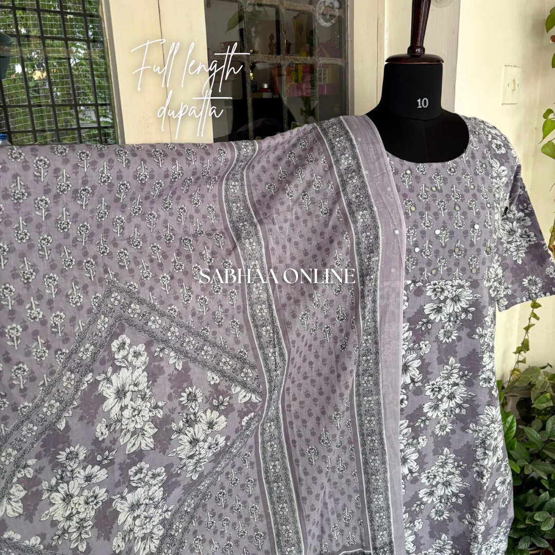 Deyga - Slate grey Cotton Kurti 3pc set with lining (Slim fit)