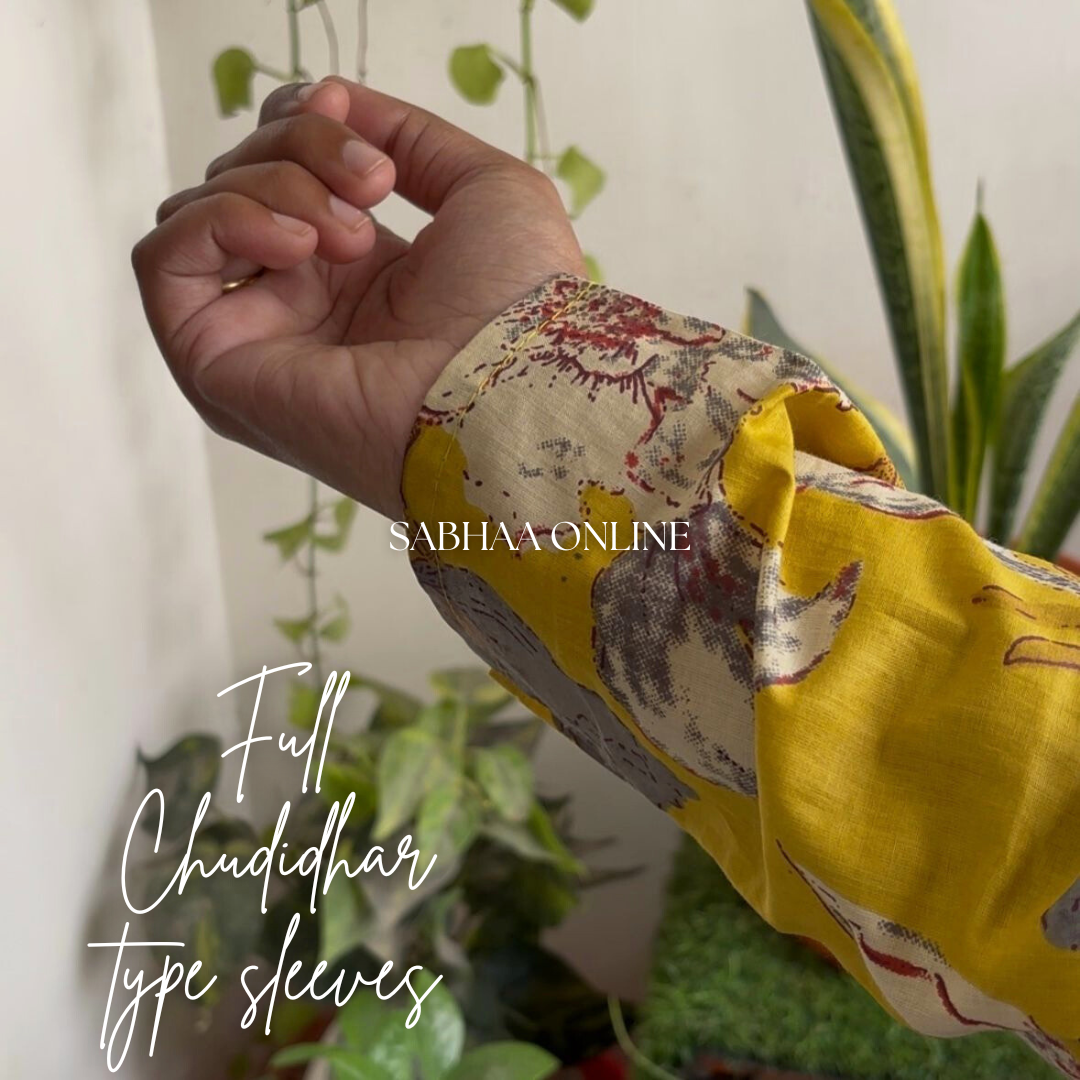 Dhoop - Yellow Cotton Anarkali with full chudidhar sleeve