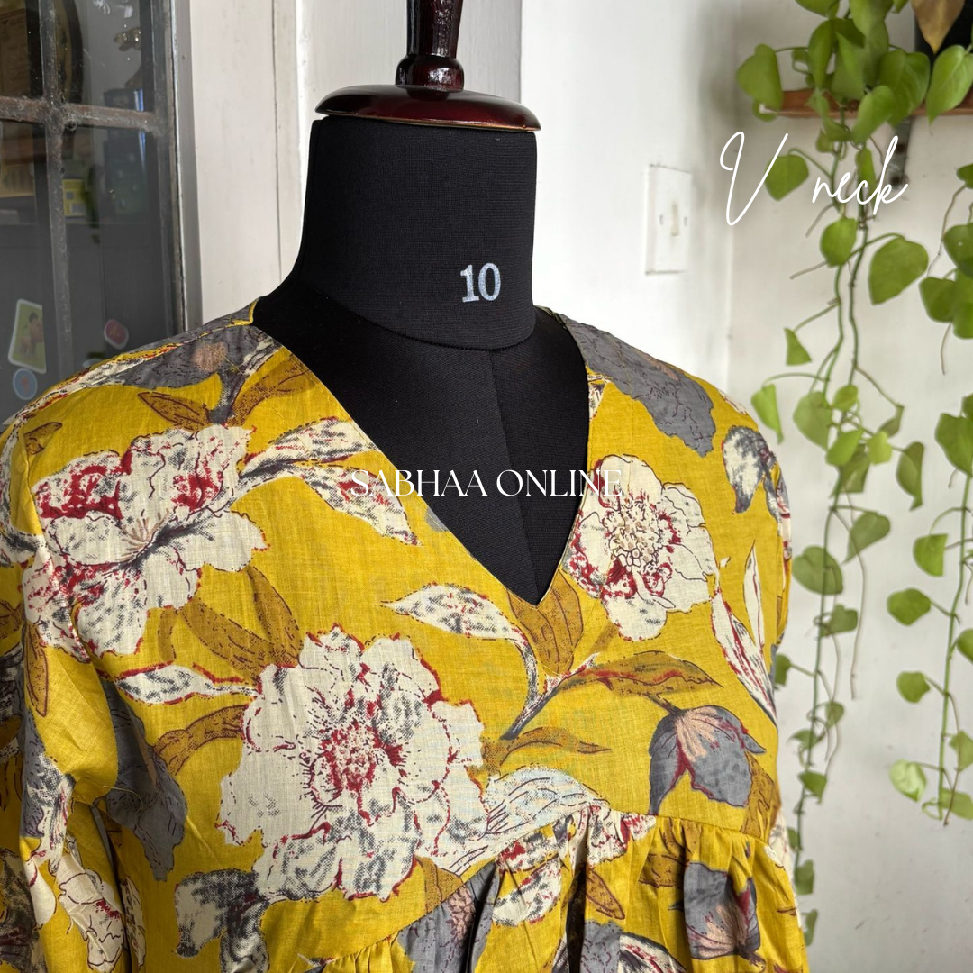 Dhoop - Yellow Cotton Anarkali with full chudidhar sleeve