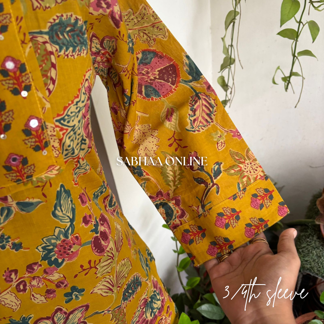 Dhrithi - Amber Yellow Cotton Kurti 3pc set