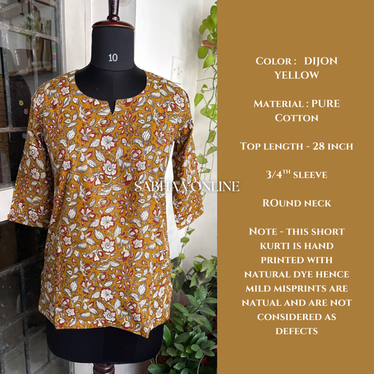 Dijon Yellow Cotton Short kurti