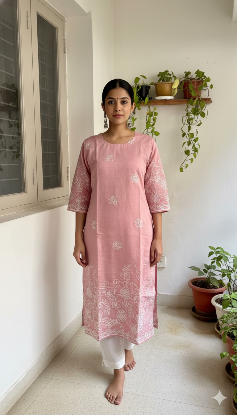 Sandra - Onion Pink Vatican kurti with cotton lining (Relaxed fit) - LN9
