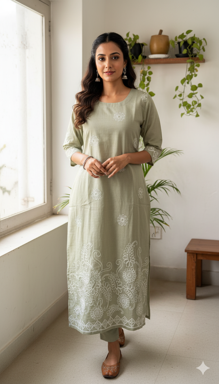 Sandra - Pista Green Vatican kurti with cotton lining (Relaxed fit) - LN9