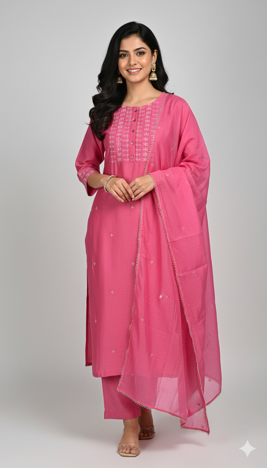 Preesha - Pink Viscose Festive Kurti 3pc set