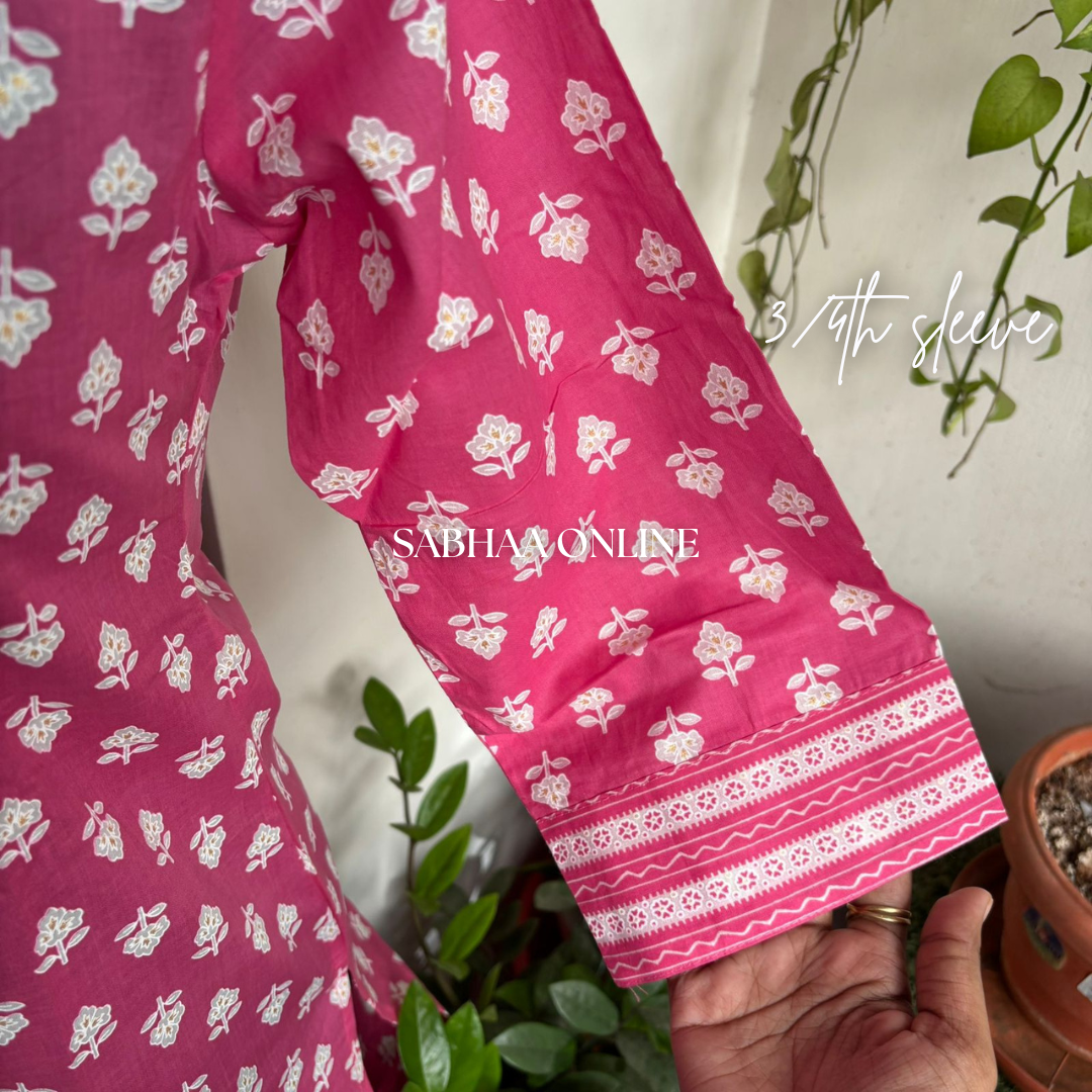 Kavya - Pink Cotton kurti 3pc set