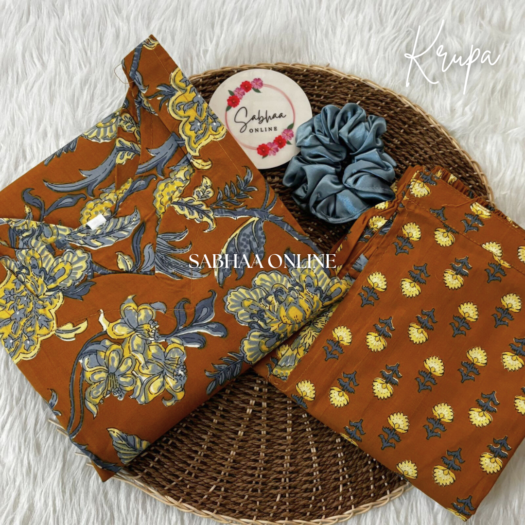 Krupa - Honey Yellow Cotton kurti pant set with lining