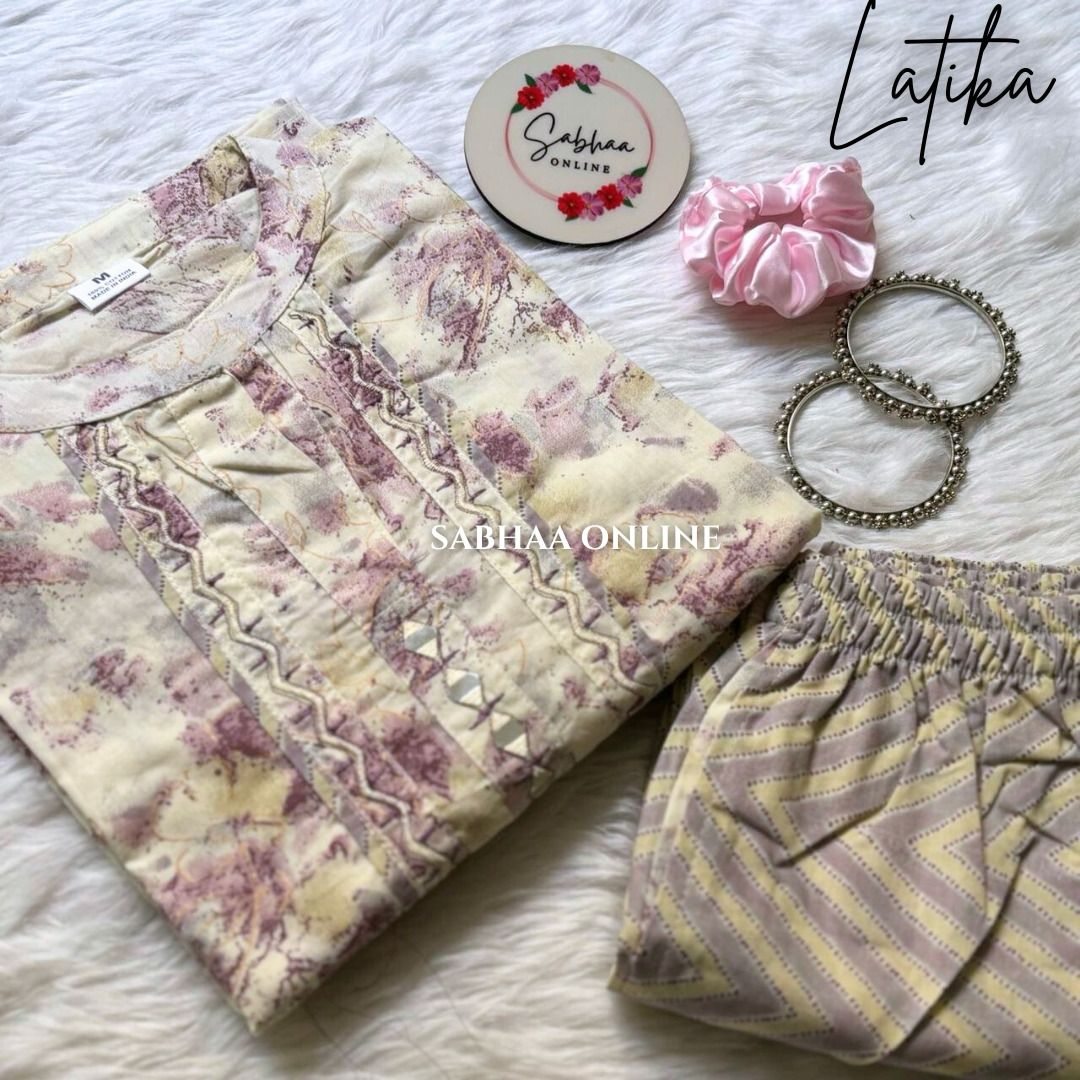 Latika - Off white Cotton Kurti Pant set
