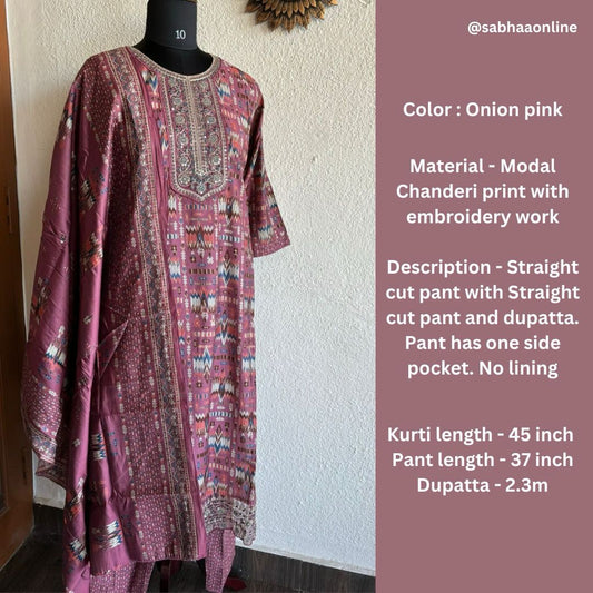 Lynda - Onion Pink Chanderi Festive Kurti 3pc set