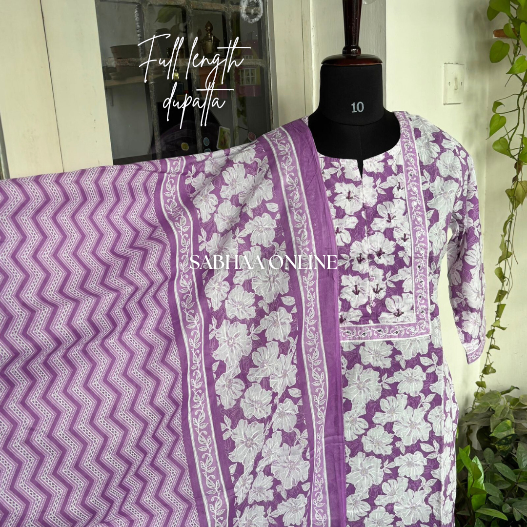 Maushmi - Lavendar Cotton kurti 3pc set