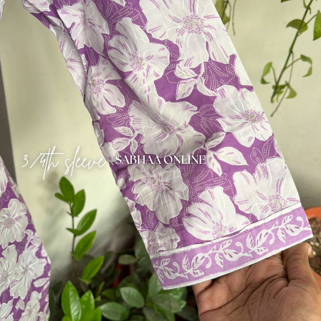 Maushmi - Lavendar Cotton kurti 3pc set