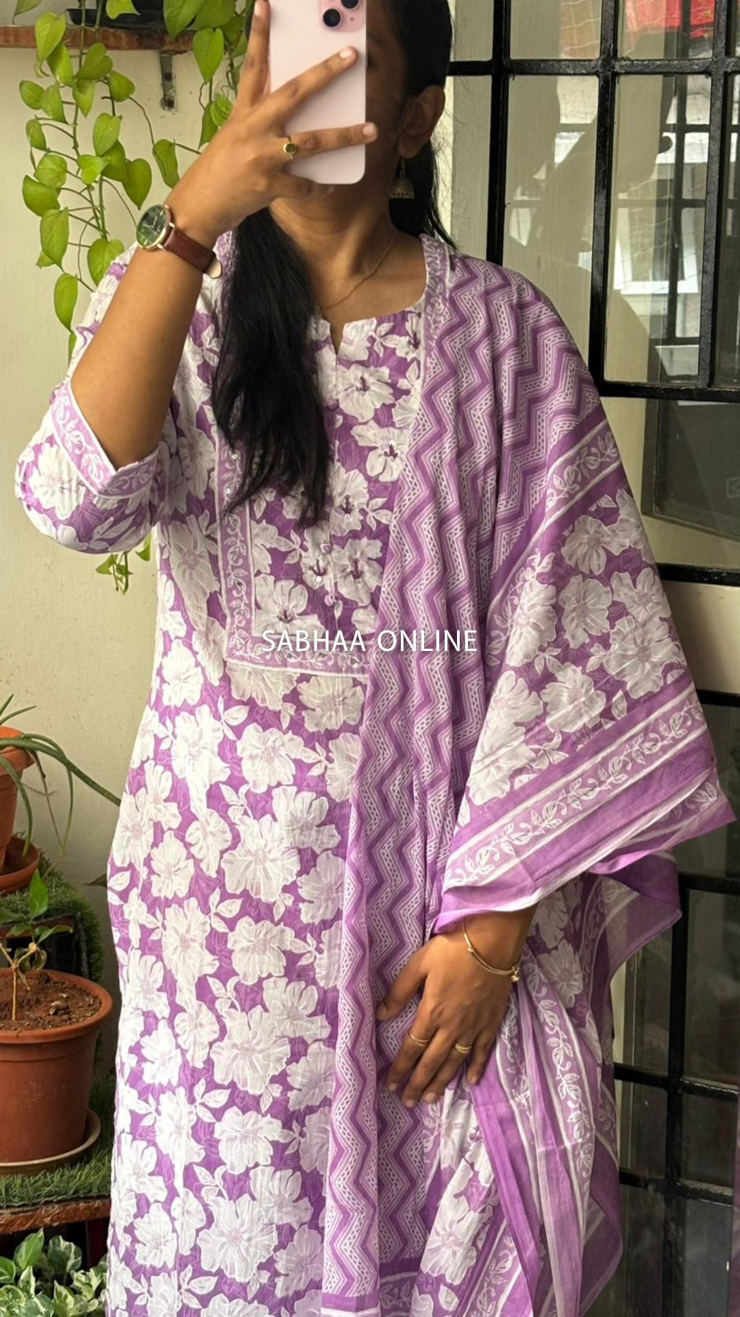 Maushmi - Lavendar Cotton kurti 3pc set