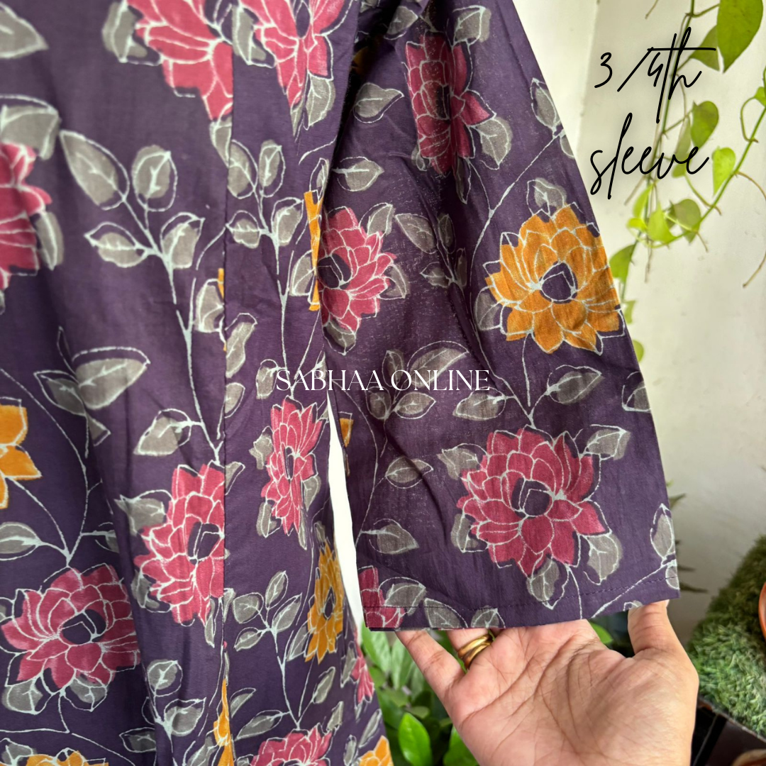 Miriam - Purple Cotton Aline kurti 3pc set