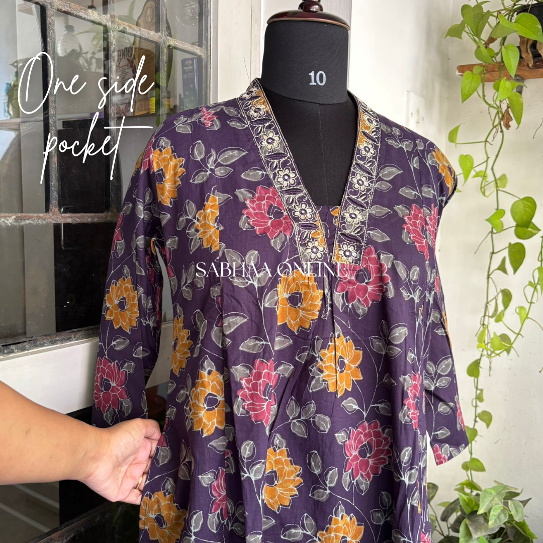 Miriam - Purple Cotton Aline kurti 3pc set