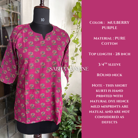 Mulberry Purple Cotton Shorti Kurti