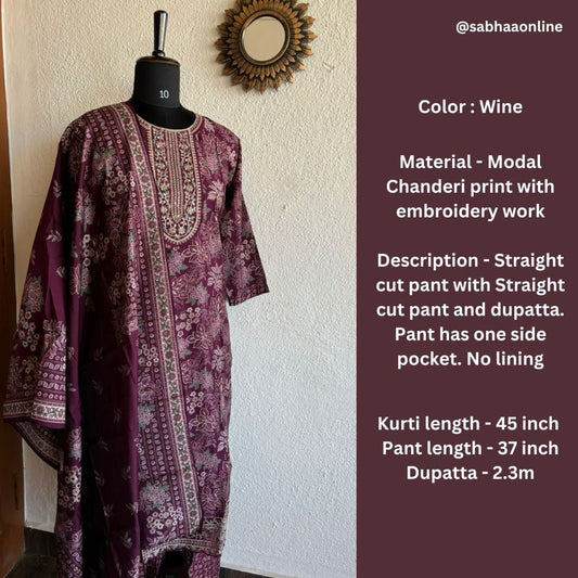 Nadia - Wine Purple Chanderi Festive Kurti 3pc set
