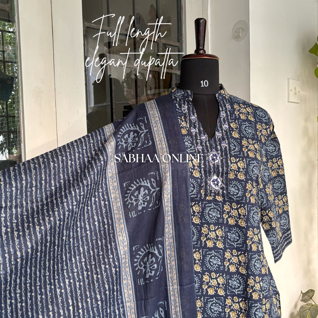 Nagma - Navy Blue Cotton kurti 3pc set